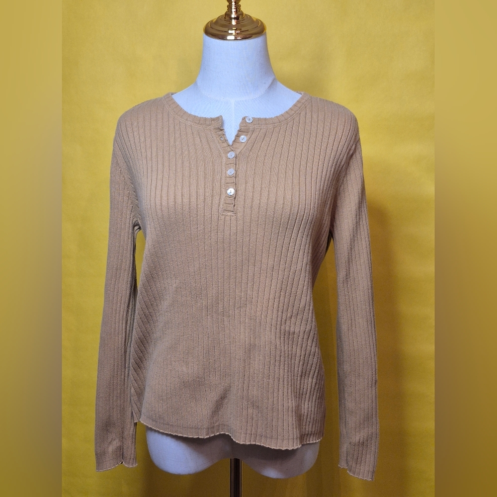 Source Unknown Beige Ribbed Long Sleeve Top
